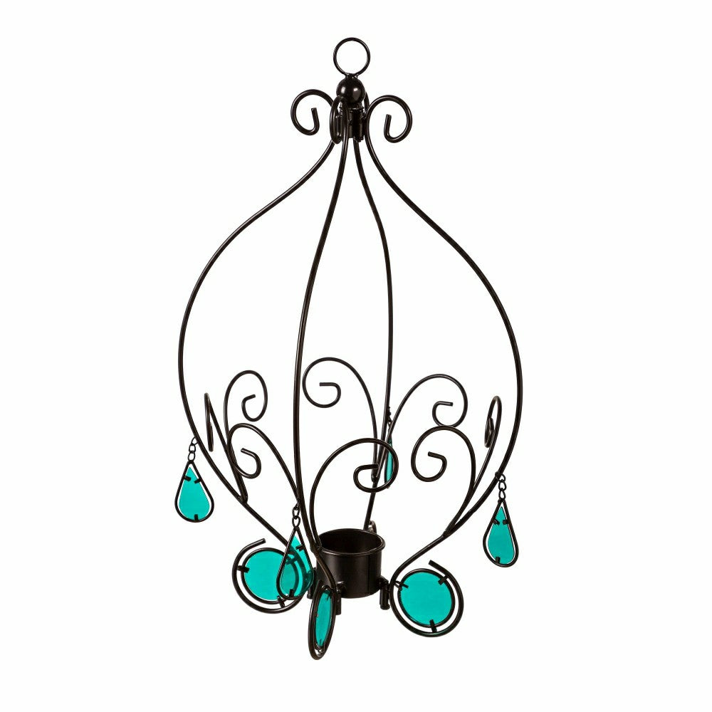 Plow & Hearth Metal Gazing Ball Hanging Holder with Blue Glass Tear Drops