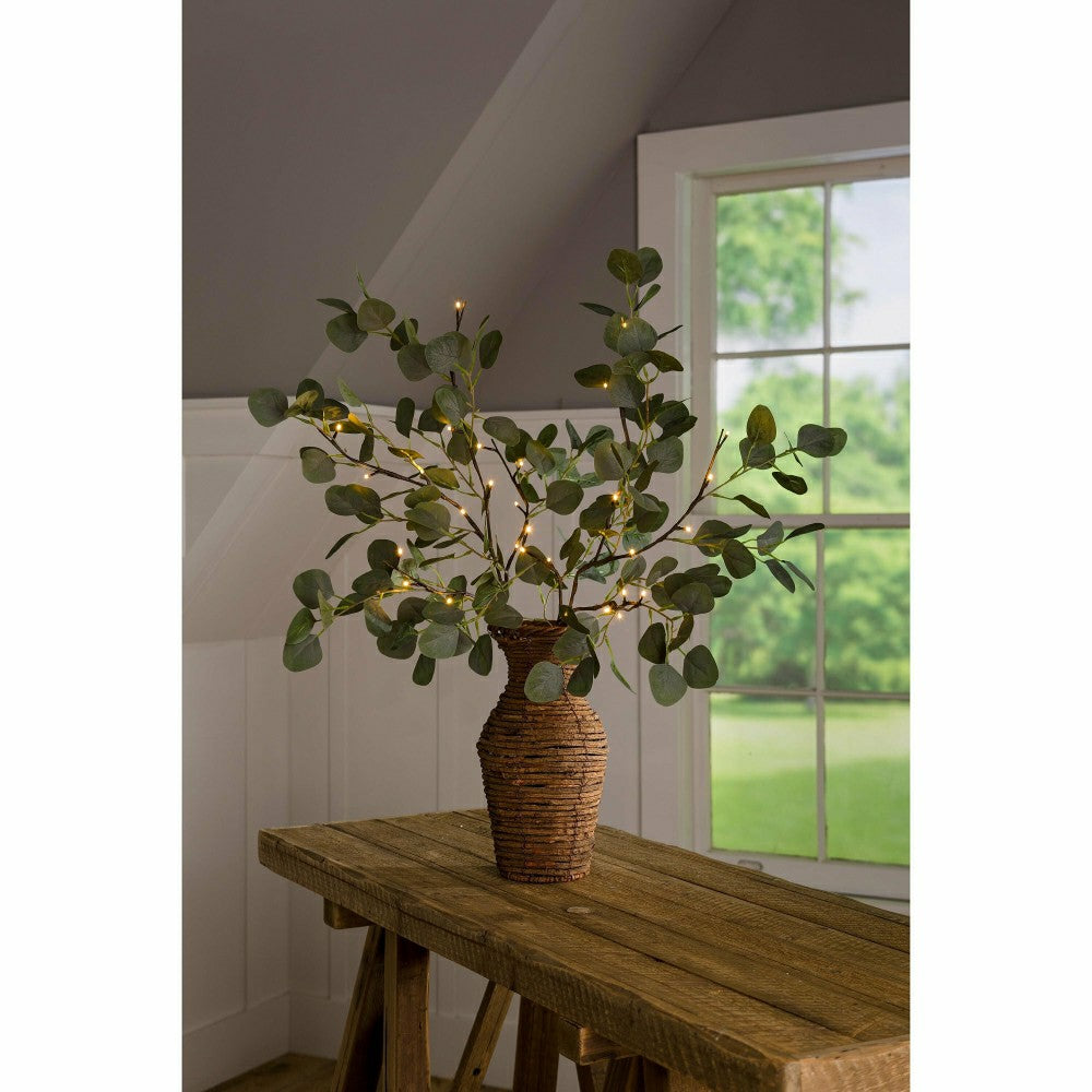 Plow & Hearth Indoor/Outdoor Battery-Operated Lighted Eucalyptus Branches, Set of 2