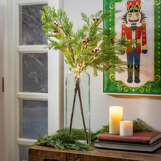 Plow & Hearth Indoor/Outdoor Battery-Operated Lighted Cedar Branches, Set of 2, 60 L
