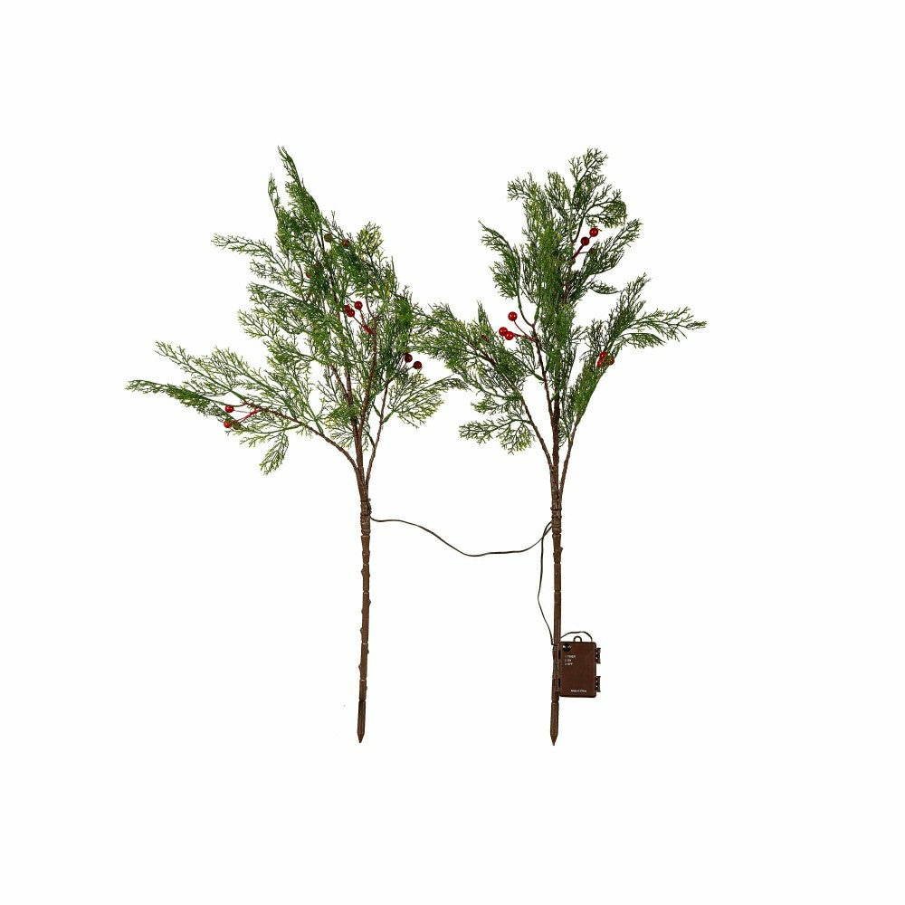 Plow & Hearth Indoor/Outdoor Battery-Operated Lighted Cedar Branches, Set of 2, 60 L