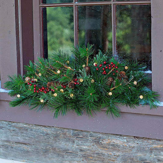 Plow & Hearth Lighted Holiday Window Swag with Timer
