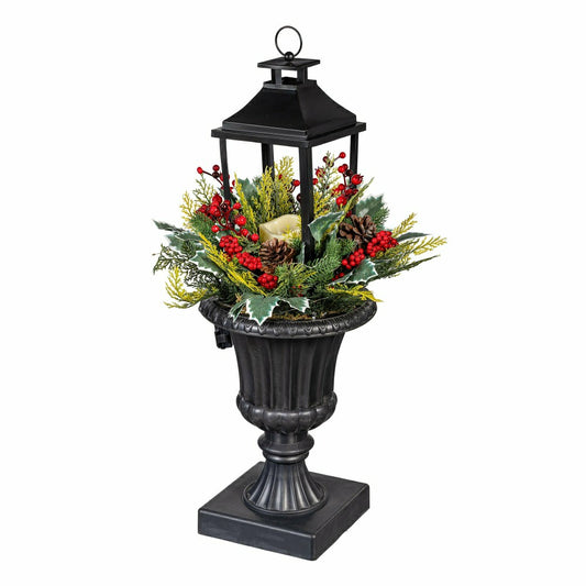 Plow & Hearth Woodland Storybook Faux Floral Artificial Lantern with Holly Berry, 27"H