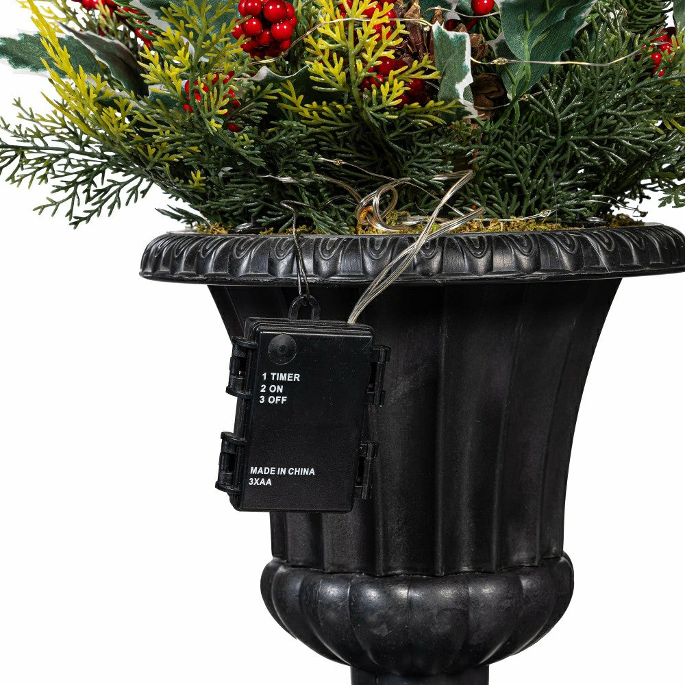 Plow & Hearth Woodland Storybook Faux Floral Artificial Lantern with Holly Berry, 27"H