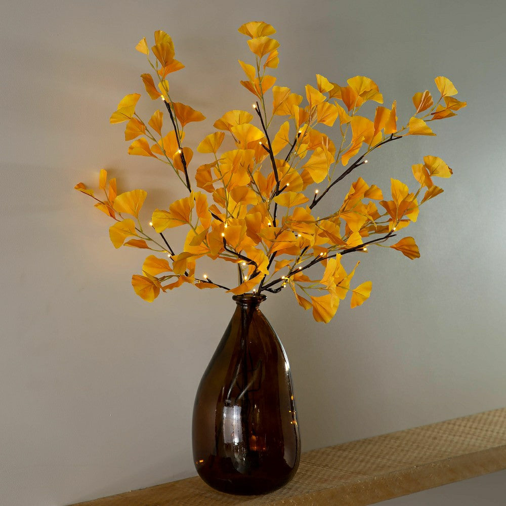 Plow & Hearth Indoor/Outdoor Lighted Yellow Gingko Branches, Set of 2