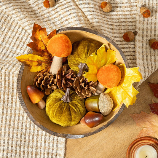 Plow & Hearth Harvest Blossom Fall Botanicals Fabric and Natural Fiber Bowl Filler T