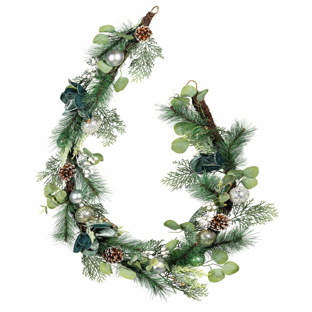 Plow & Hearth Shades of Emerald Garland Artificial with Ornaments, 72"H
