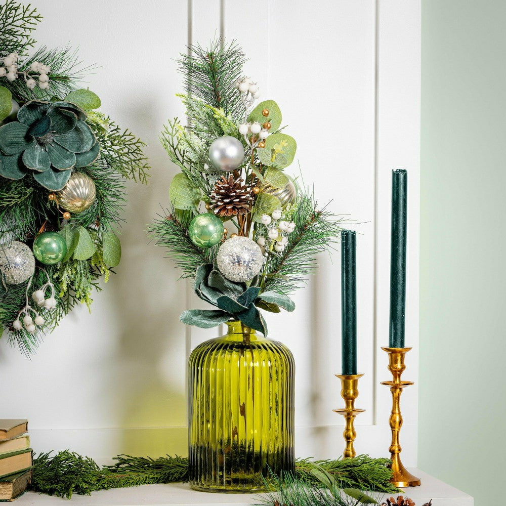 Plow & Hearth Shades of Green Stem Artificial with Ornaments, 25"H