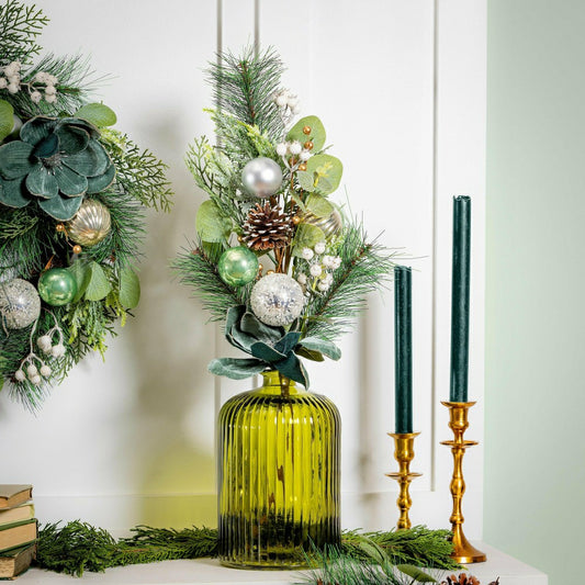 Plow & Hearth Shades of Green Stem Artificial with Ornaments, 25"H