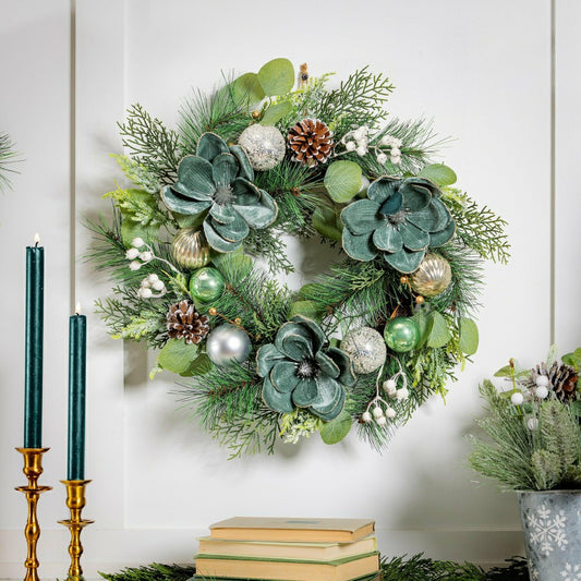 Plow & Hearth Shades of Green Wreath Artificial with Ornaments, 20"H