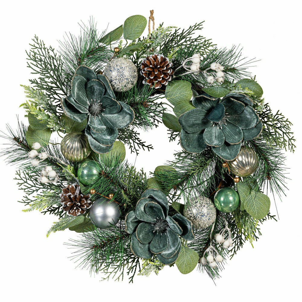 Plow & Hearth Shades of Green Wreath Artificial with Ornaments, 20"H