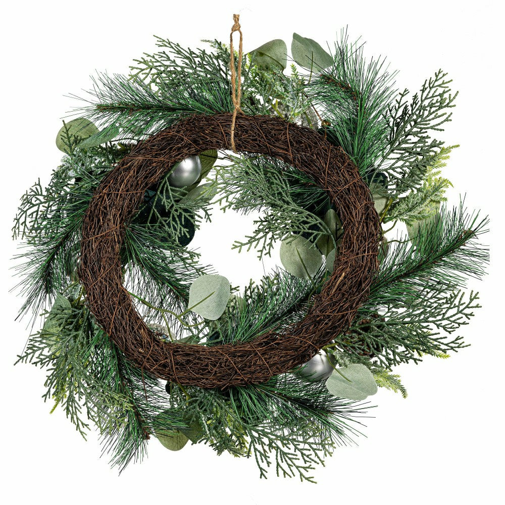 Plow & Hearth Shades of Green Wreath Artificial with Ornaments, 20"H