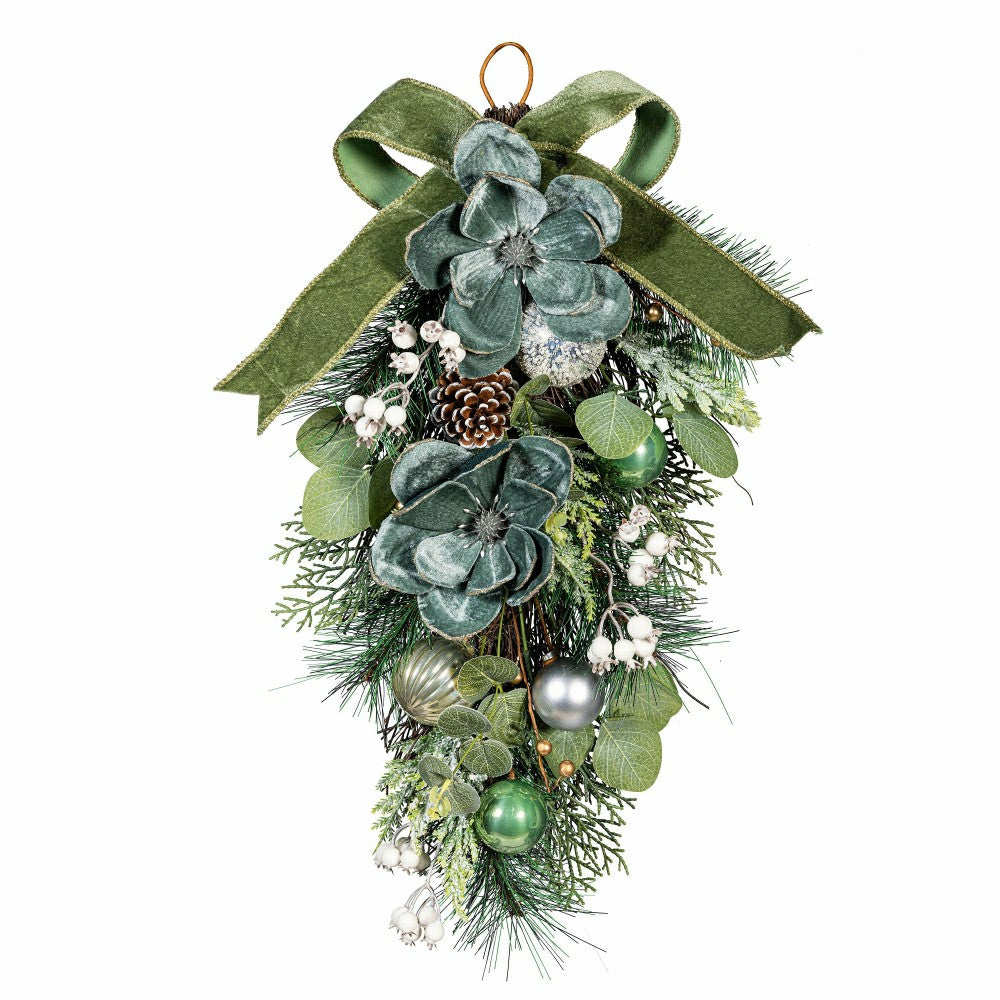 Plow & Hearth Shades of Emerald Swag Artificial with Ornaments, 25"H