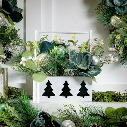 Plow & Hearth Artificial Tree in Pot with Ornaments Table Decor, 11"H