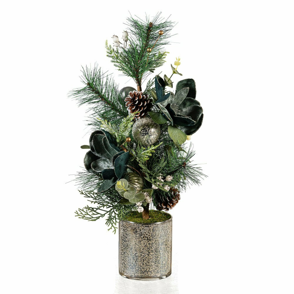 Plow & Hearth Artificial in Pot with Ornaments Floral Tree Table Decor, 24"H