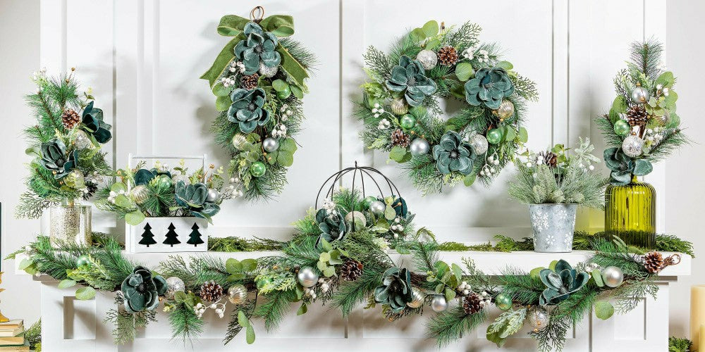 Plow & Hearth Artificial in Pot with Ornaments Floral Tree Table Decor, 24"H