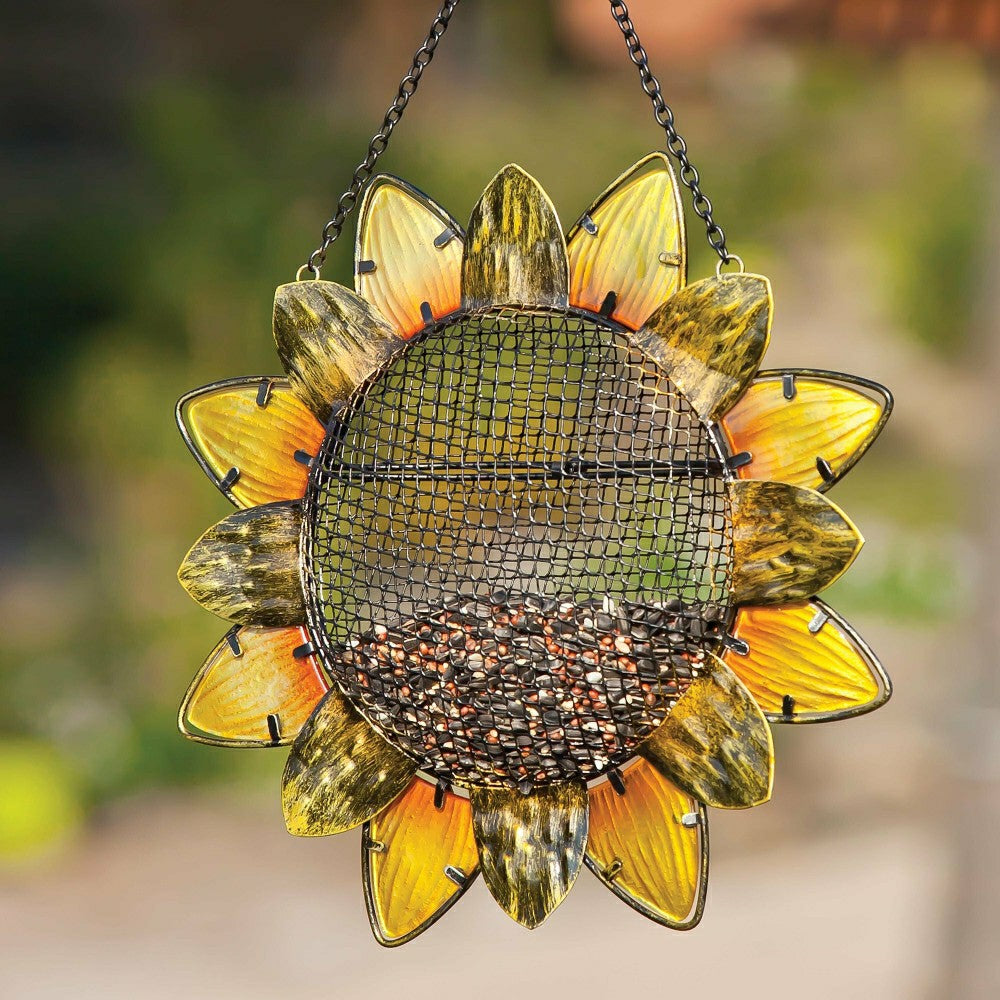 Plow & Hearth Glass and Metal Sunflower Bird Feeder