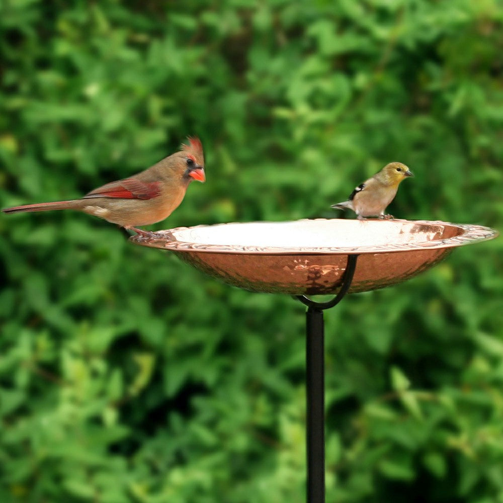 Plow & Hearth Pure Copper Birdbath on Powder-Coated Steel Pole With Sturdy Three-Pro