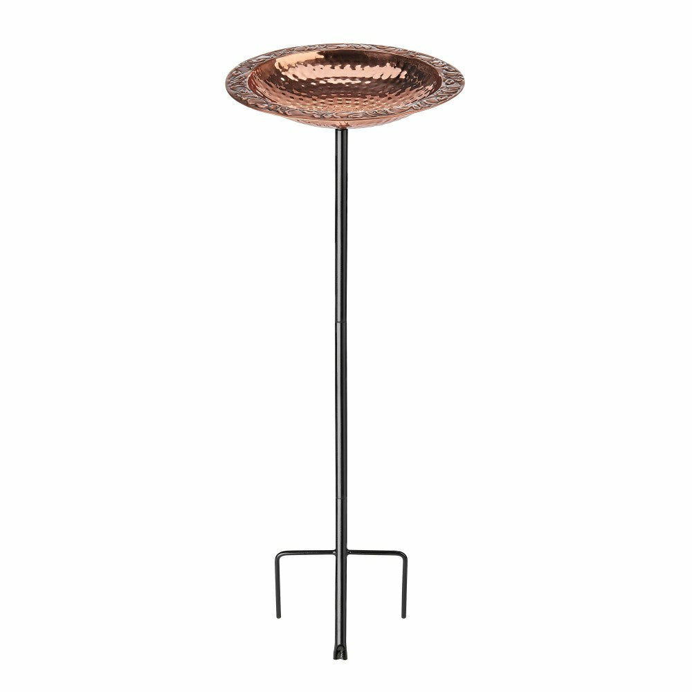 Plow & Hearth Pure Copper Birdbath on Powder-Coated Steel Pole With Sturdy Three-Pro