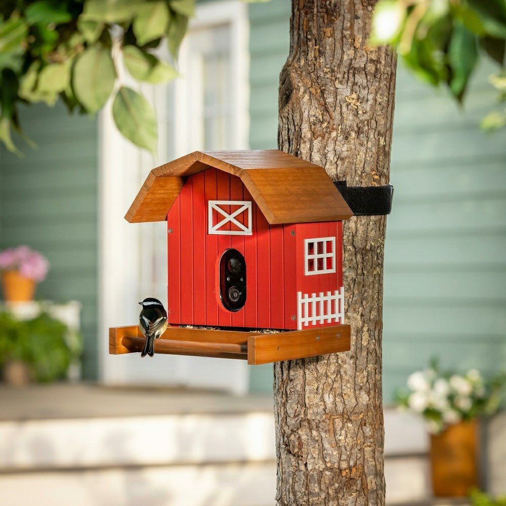 Plow & Hearth LED Barn House Smart Bird Feeder with Camera