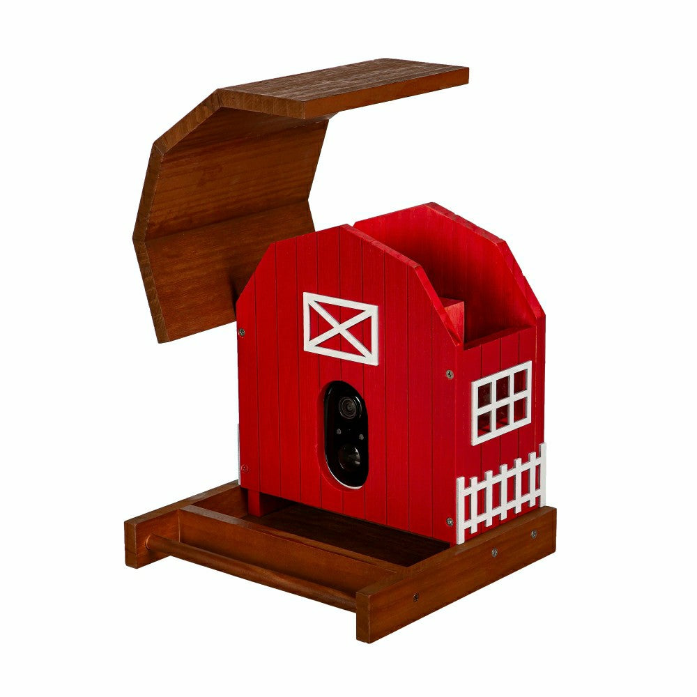 Plow & Hearth LED Barn House Smart Bird Feeder with Camera