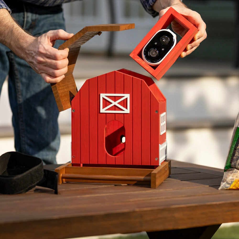 Plow & Hearth LED Barn House Smart Bird Feeder with Camera
