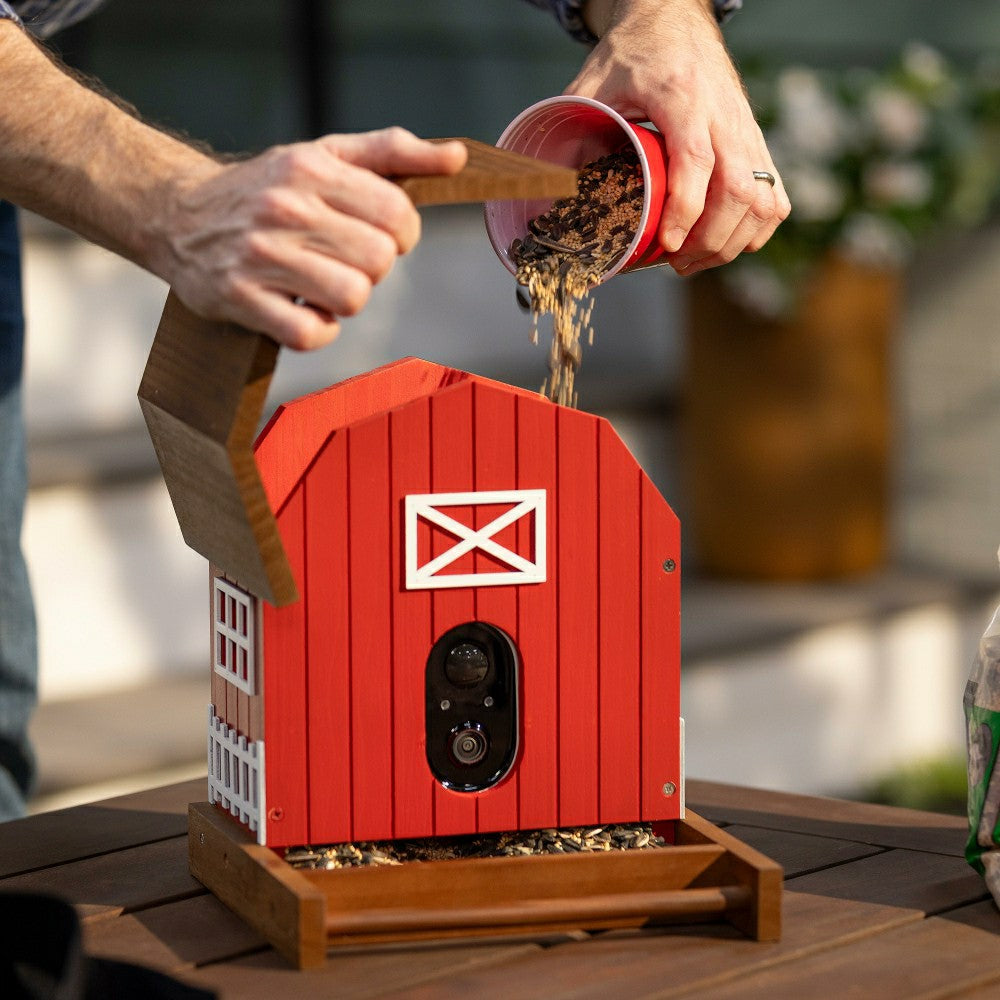 Plow & Hearth LED Barn House Smart Bird Feeder with Camera