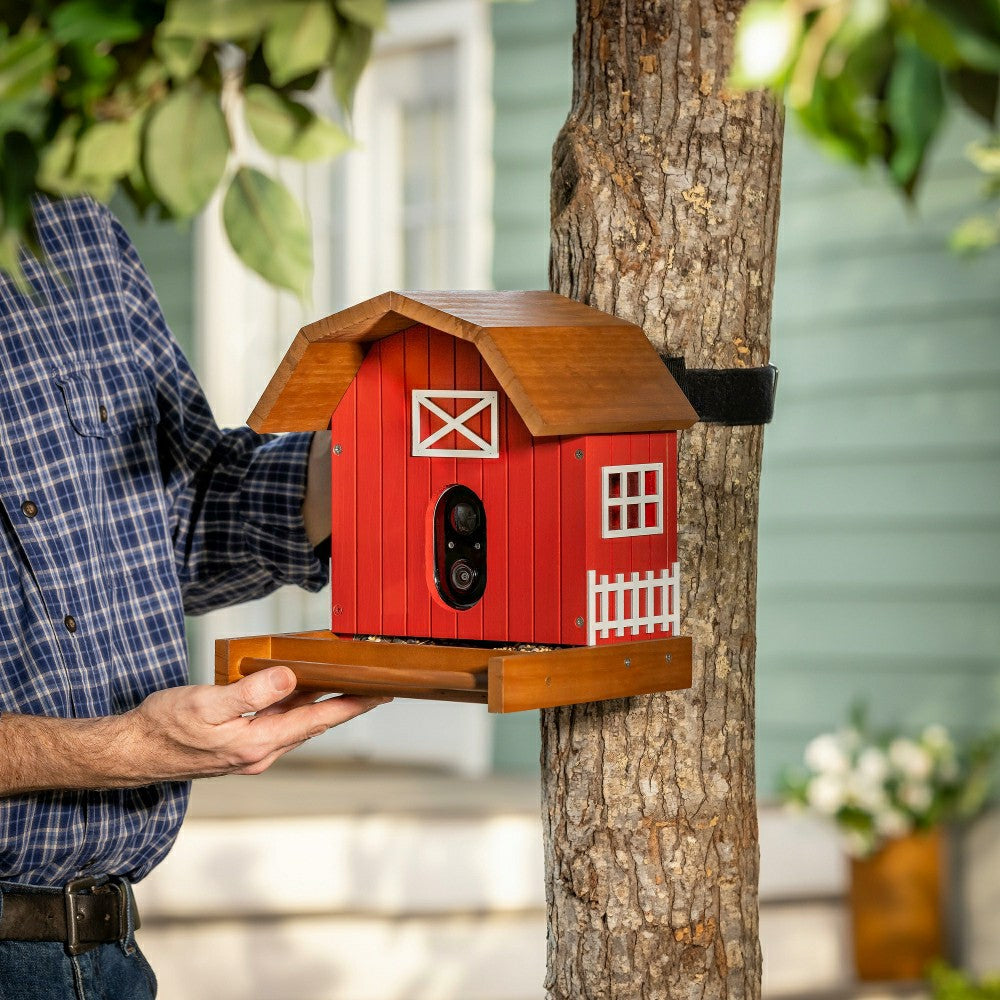 Plow & Hearth LED Barn House Smart Bird Feeder with Camera