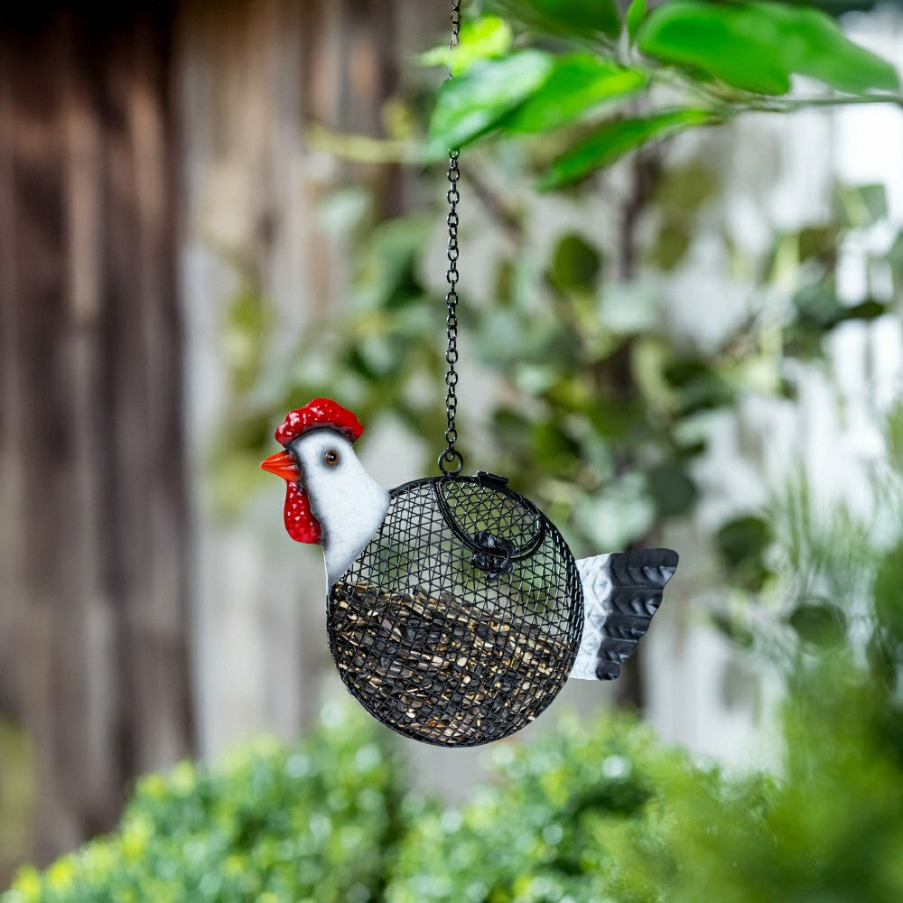 Plow & Hearth Petal & Plow Bird Feeder, Metal Rooster Seed Feeder
