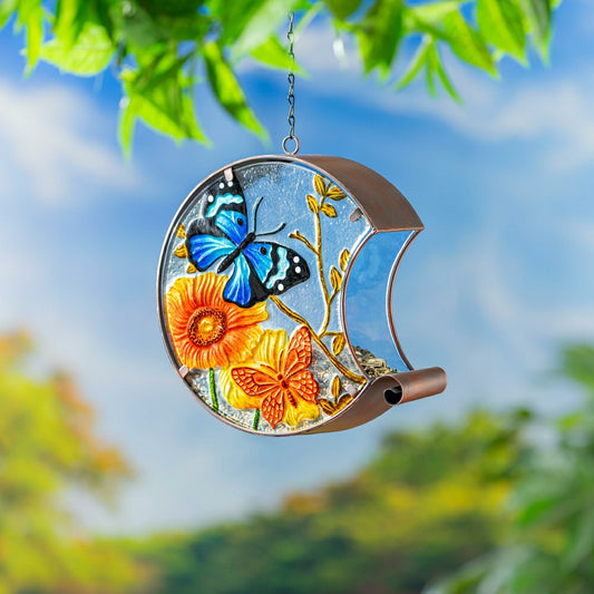 Plow & Hearth Hand Painted Glass Bird Feeder, Butterfly