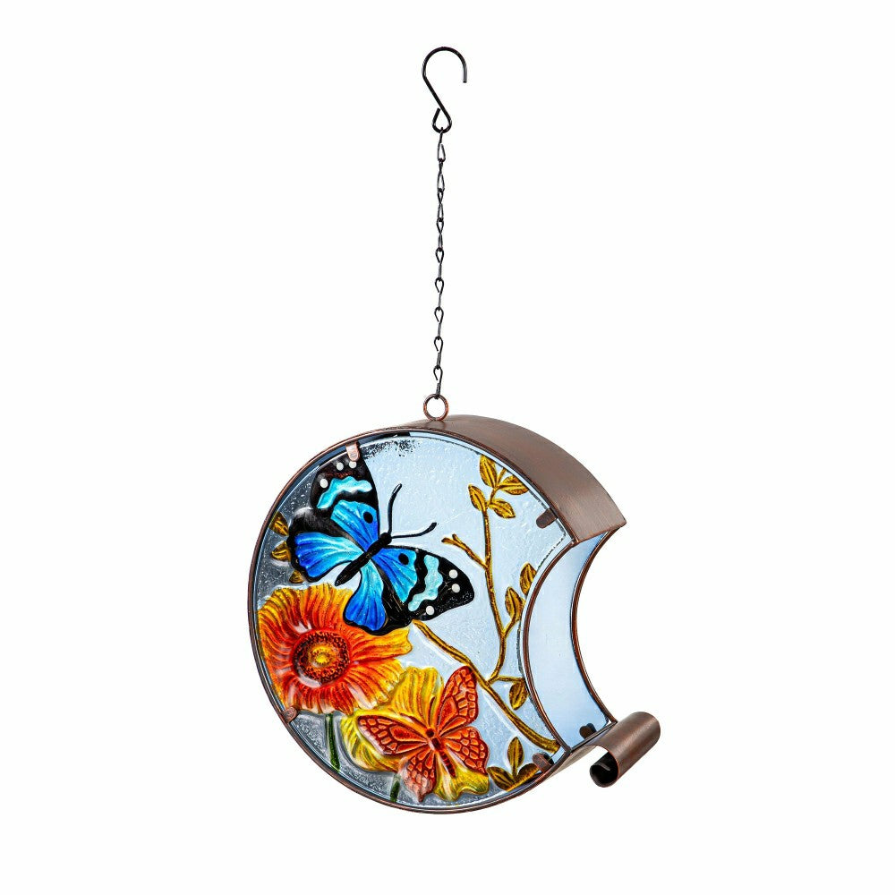 Plow & Hearth Hand Painted Glass Bird Feeder, Butterfly