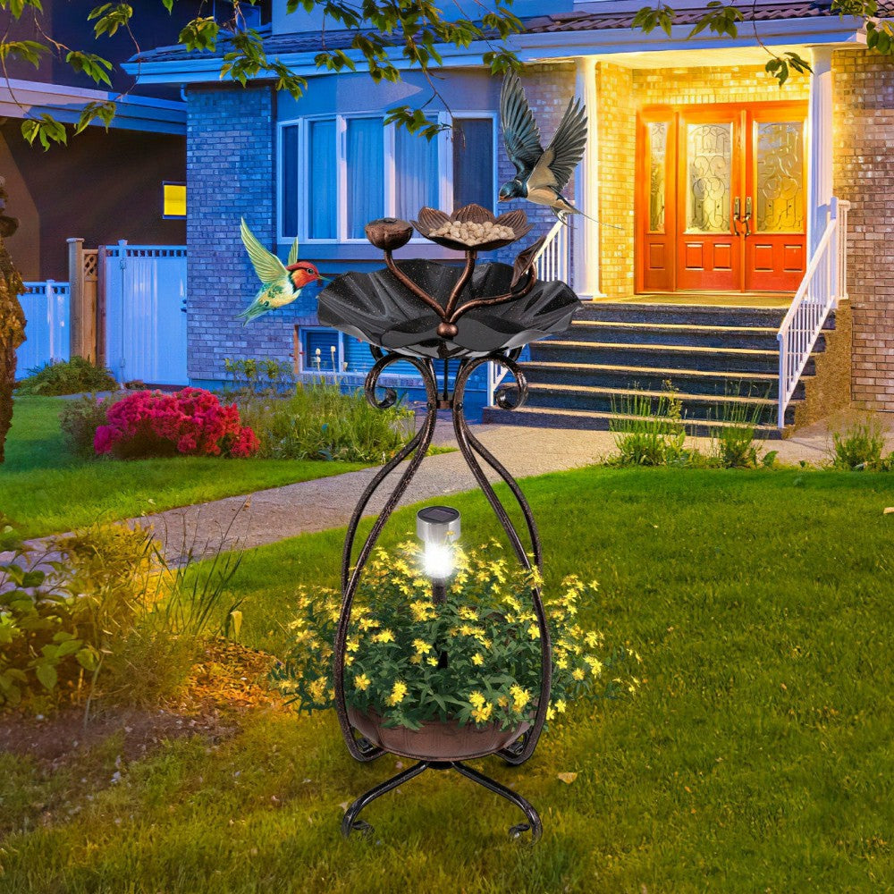 Plow & Hearth Solar Outdoor Bird Bath Feeder/Planter Combo