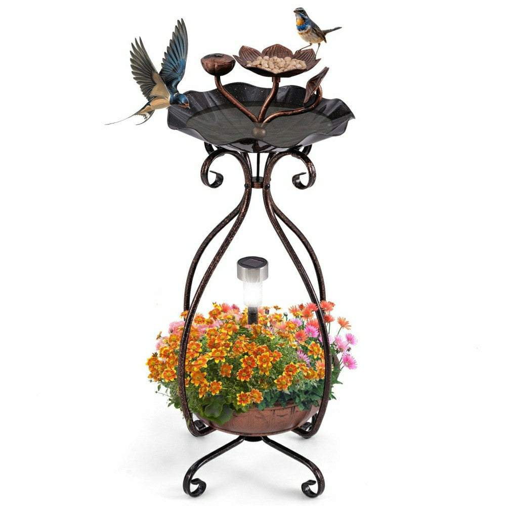 Plow & Hearth Solar Outdoor Bird Bath Feeder/Planter Combo
