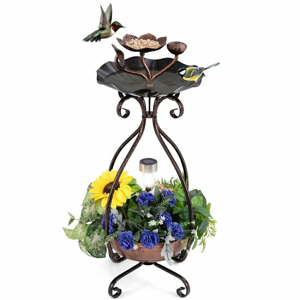 Plow & Hearth Solar Outdoor Bird Bath Feeder/Planter Combo