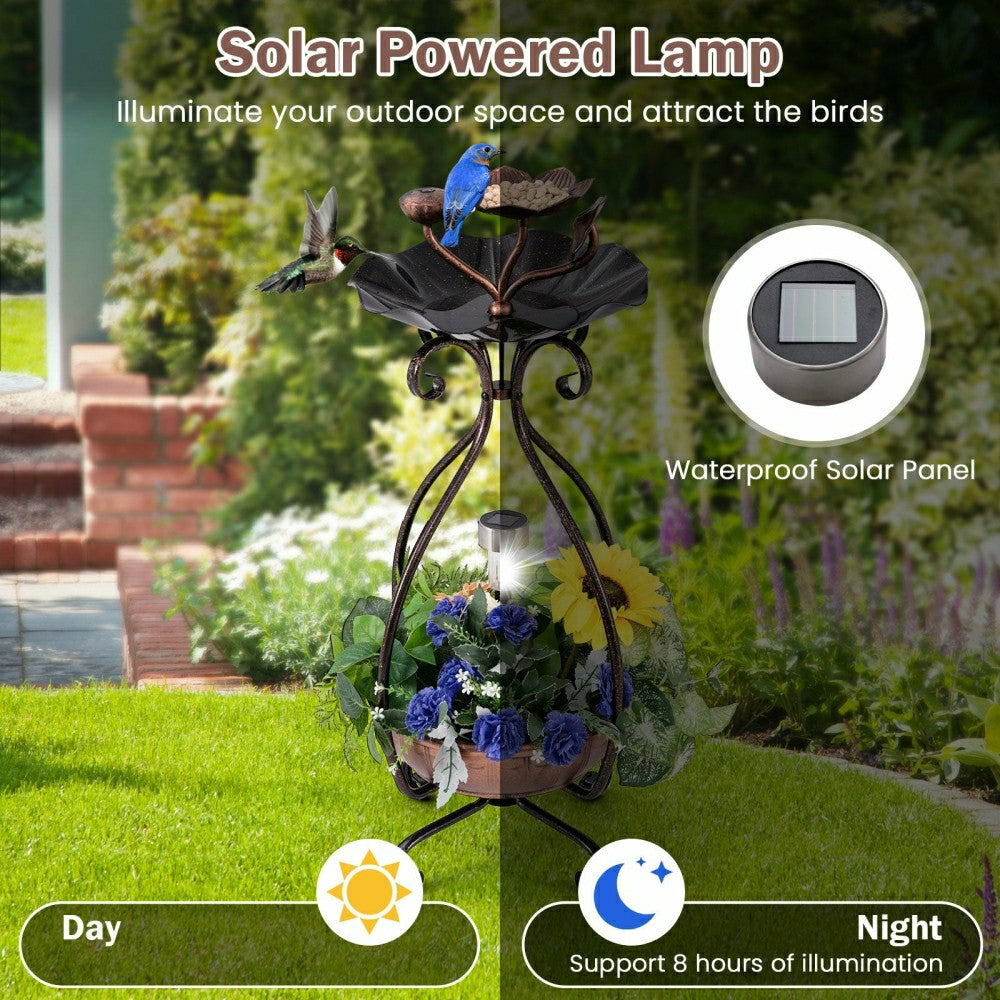 Plow & Hearth Solar Outdoor Bird Bath Feeder/Planter Combo