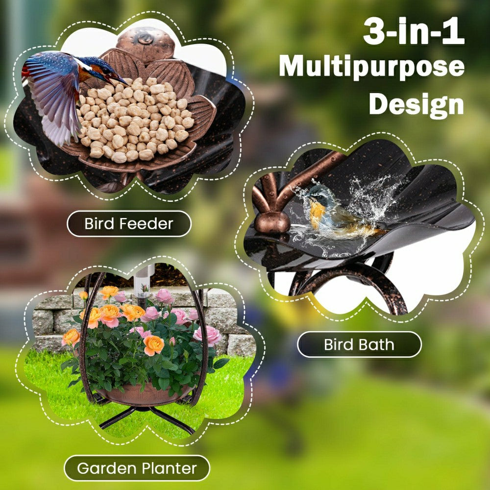 Plow & Hearth Solar Outdoor Bird Bath Feeder/Planter Combo
