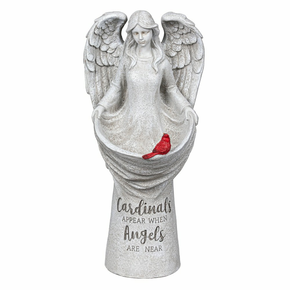 Plow & Hearth Memorial Cardinal Angel Resin Bird Feeder, 16.5" H