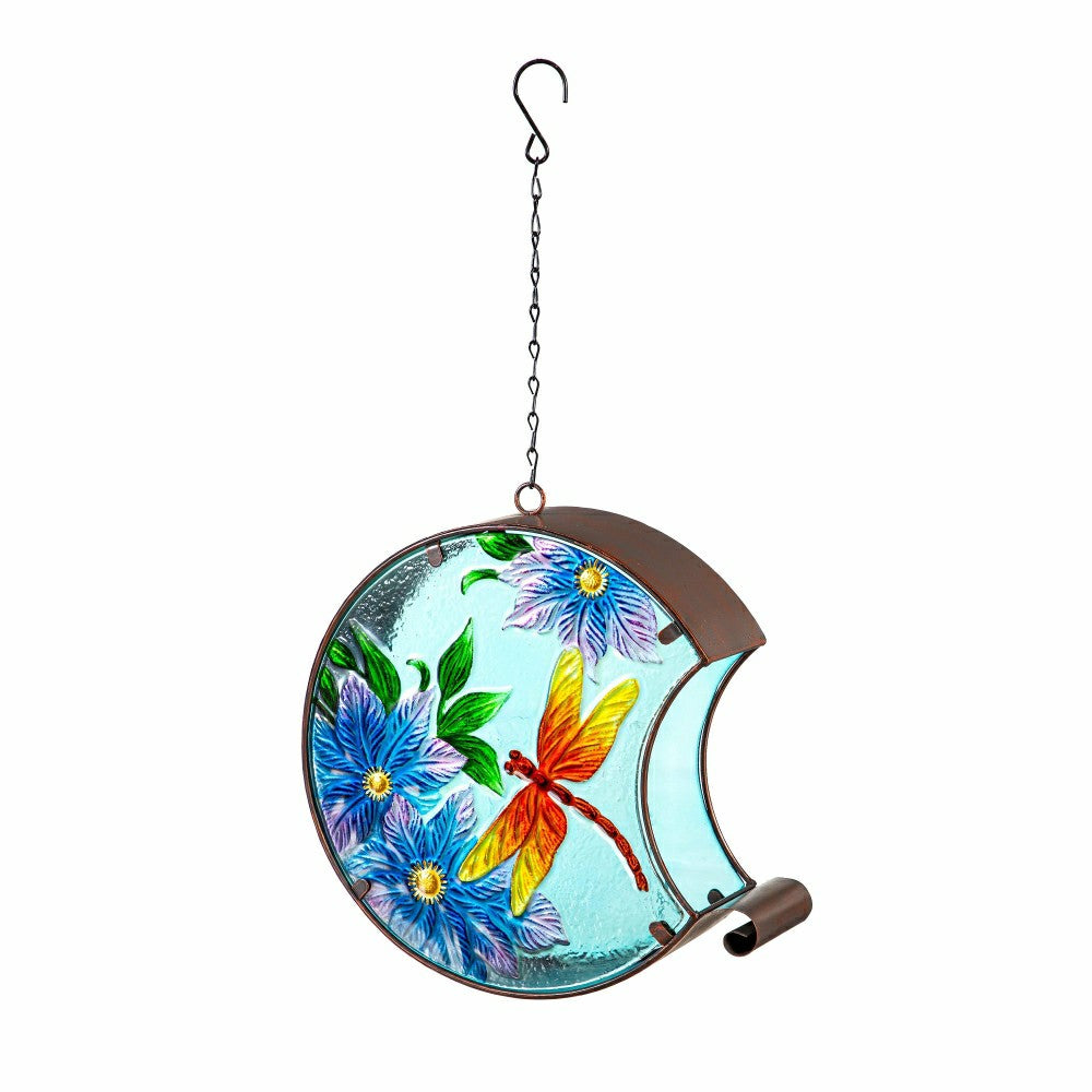 Plow & Hearth Hand Painted Glass Bird Feeder, Dragonfly