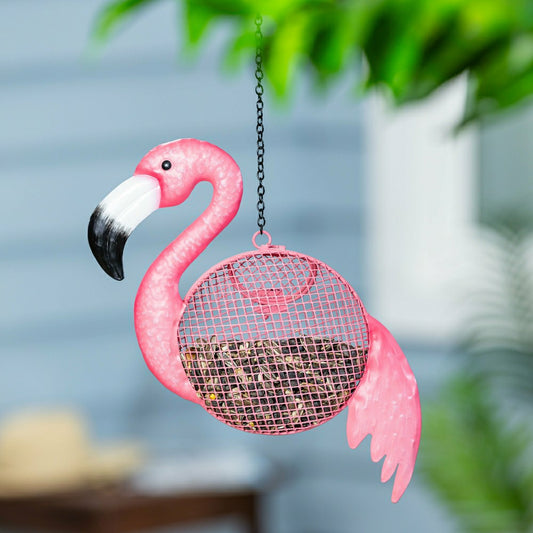 Plow & Hearth Palm Beach Bird Feeder, Metal Flamingo Seed Feeder