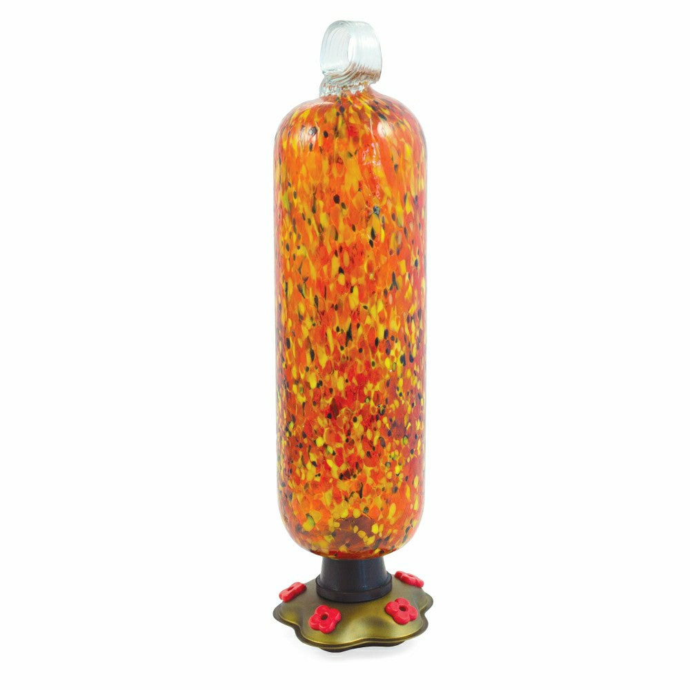 Plow & Hearth 11" Orange Carnival Glass Hummingbird Feeder