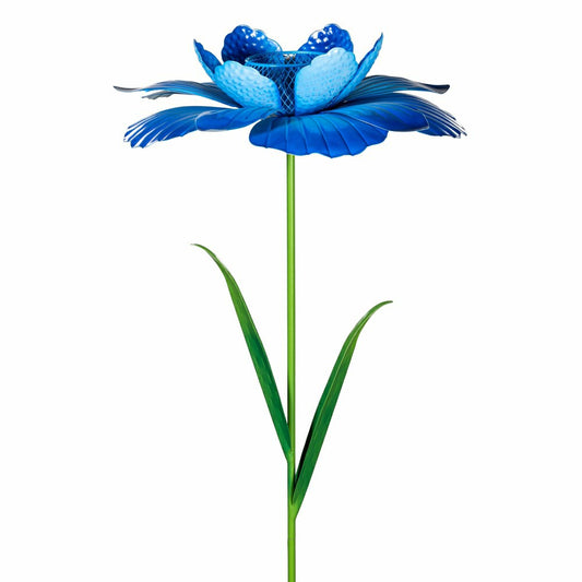 Plow & Hearth Metal Flower Garden Stake with Bird Feed,Blue