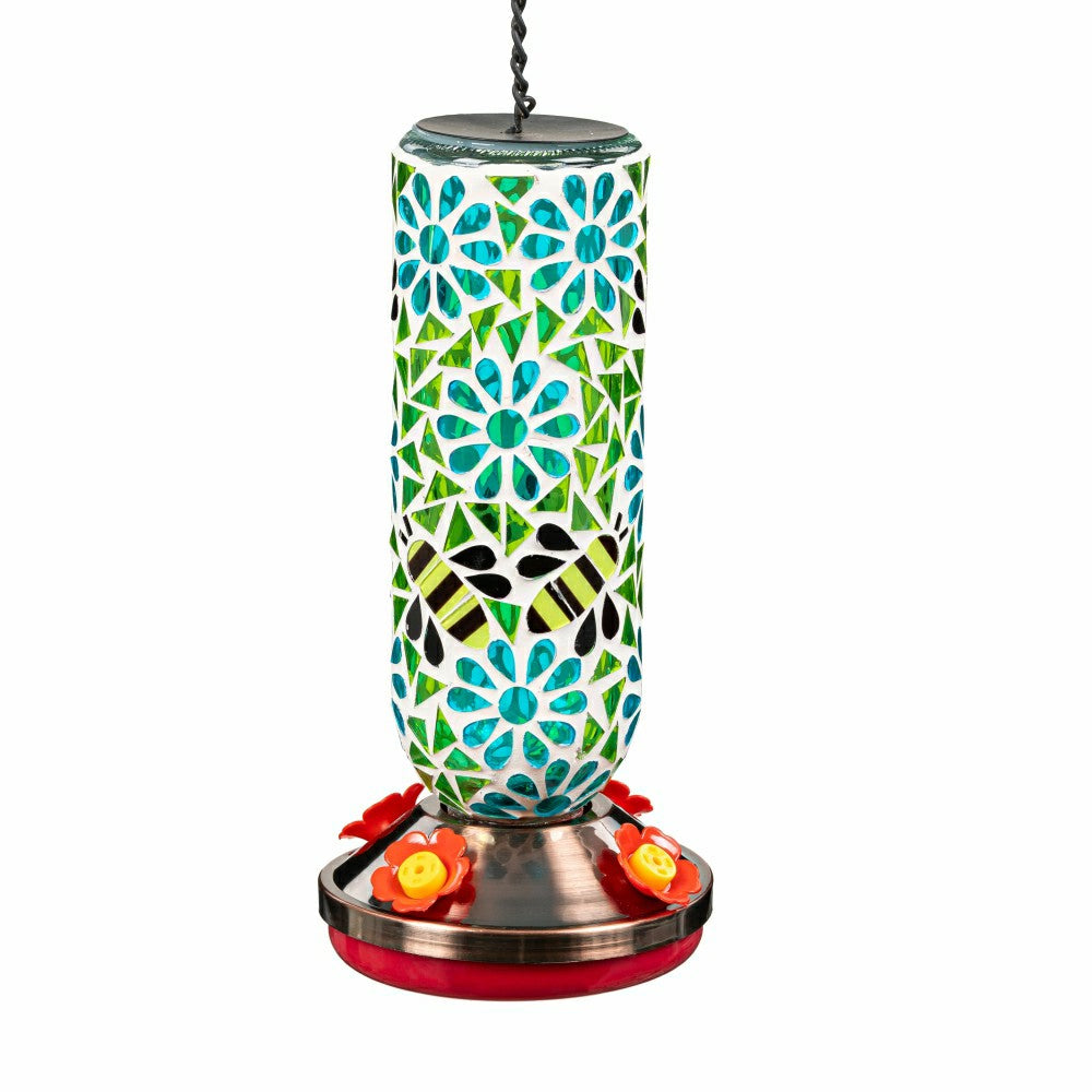 Plow & Hearth Pollinator Garden Bird Feeder, Mosaic Glass Hummingbird Feeder
