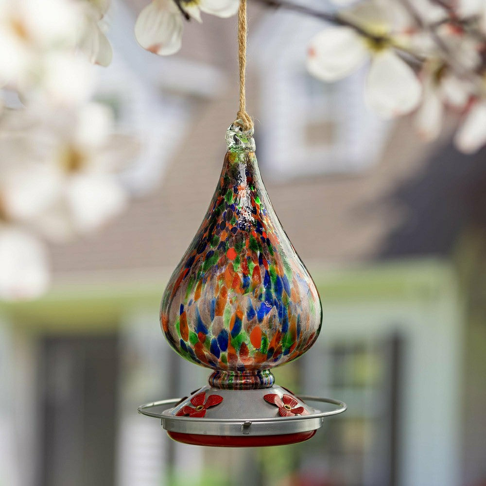 Plow & Hearth Speckled Art Glass Hummingbird Feeder