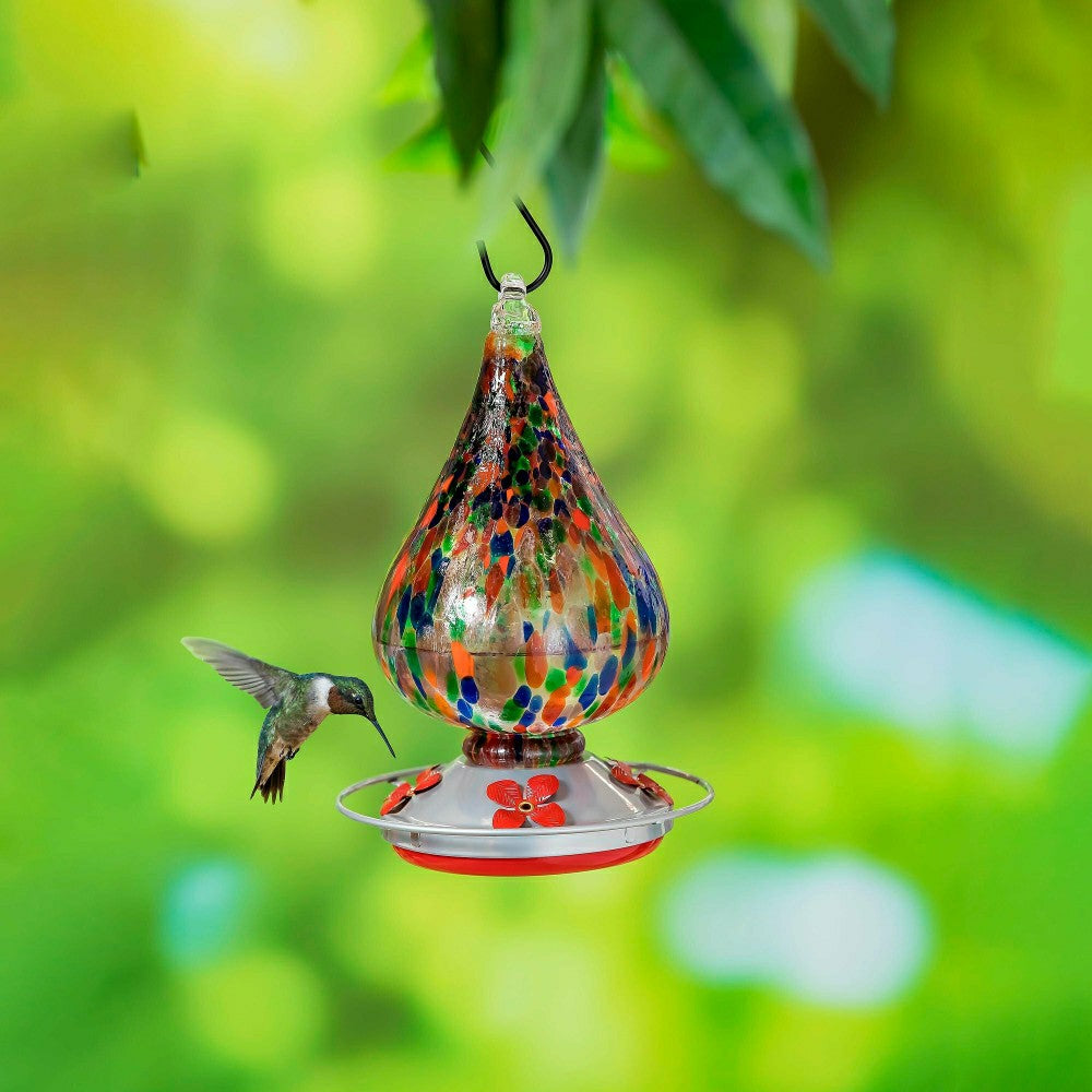 Plow & Hearth Speckled Art Glass Hummingbird Feeder