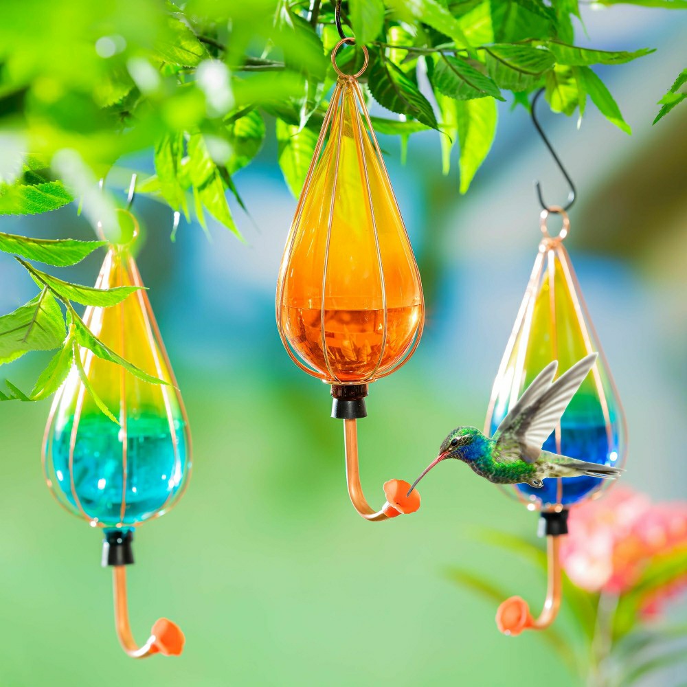 Plow & Hearth Ombre Glass Hummingbird Feeders, Set of 3
