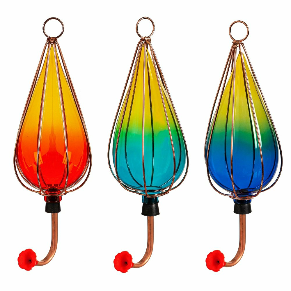 Plow & Hearth Ombre Glass Hummingbird Feeders, Set of 3