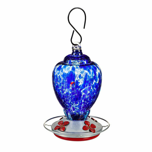 Plow & Hearth Blue Speckled Glass Hummingbird Feeder