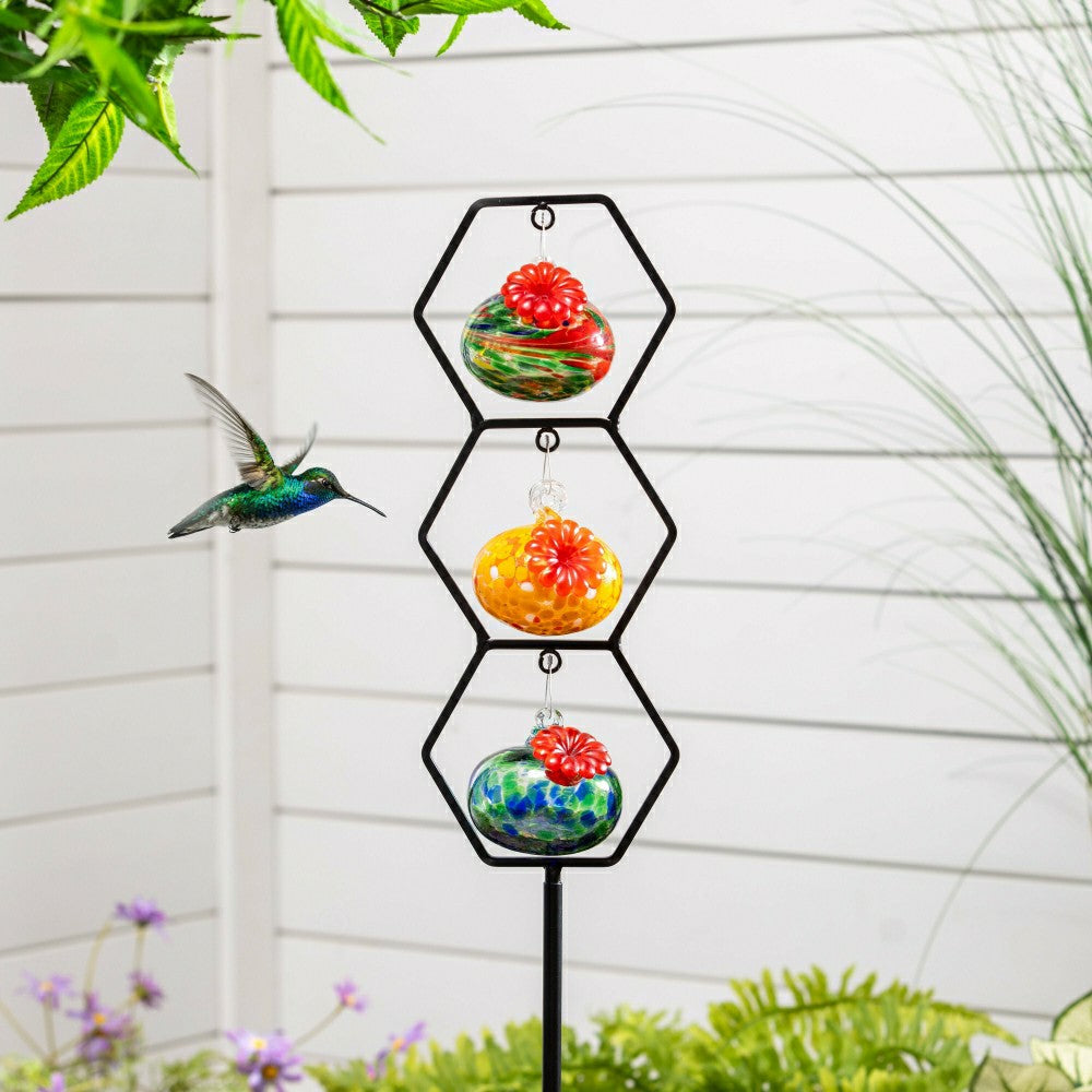 Plow & Hearth Cottage Garden Bird Feeder, Glass Hummingbird Feeder Trio Stake