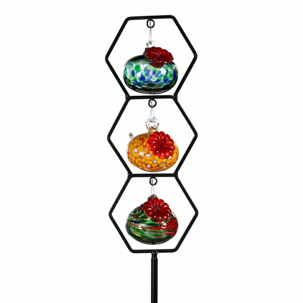 Plow & Hearth Cottage Garden Bird Feeder, Glass Hummingbird Feeder Trio Stake