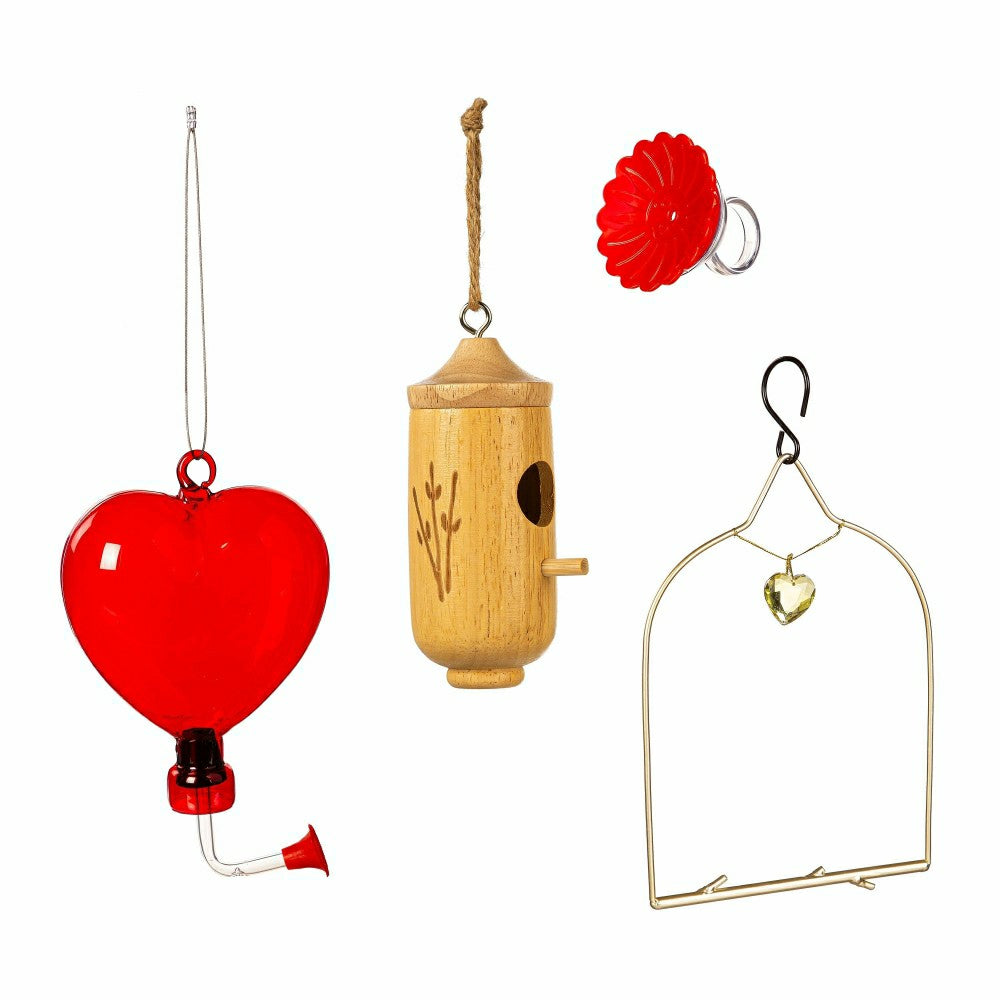 Plow & Hearth Woodland Storybook Bird Feeder, Hummingbird Lover Gift Set, Set of 4