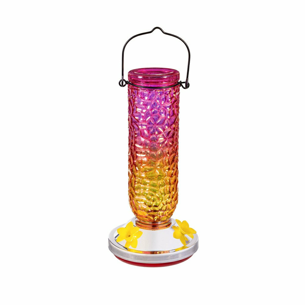 Plow & Hearth Cottage Garden Bird Feeder, Textured Iridescent Glass Hummingbird Feed